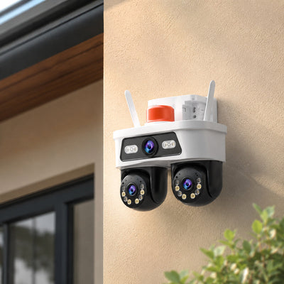 Cameră de Supraveghere Exterior Wi-Fi cu 2 Obiective și Rotire, Alb – imagine 2