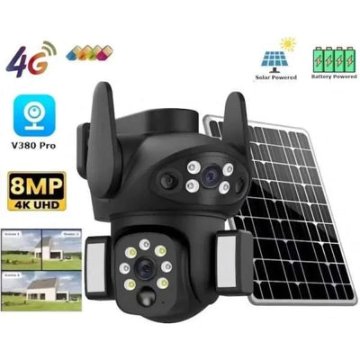 Camera de supraveghere pentru exterior, cu audio bidirecțional, zoom optic 36x, rezistentă la intemperii, 2MP, Full HD, cu panou solar inclus, negru