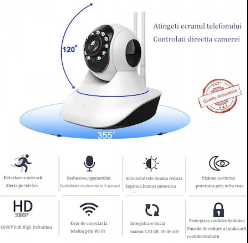 Camera de supraveghere RHJ, HD, Wi-Fi, Intercom, Night Vision, Alb, FOXMAG24
