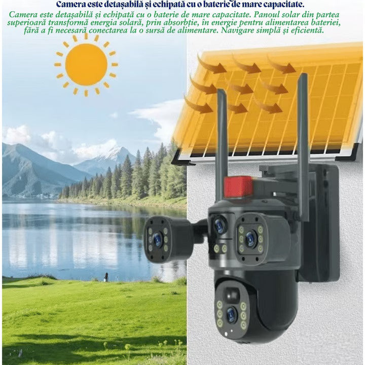 Camera de supraveghere V380 PRO, 4G, 12MP 4K Ultra HD, 2 Camere, IP66, Alimentare Solară