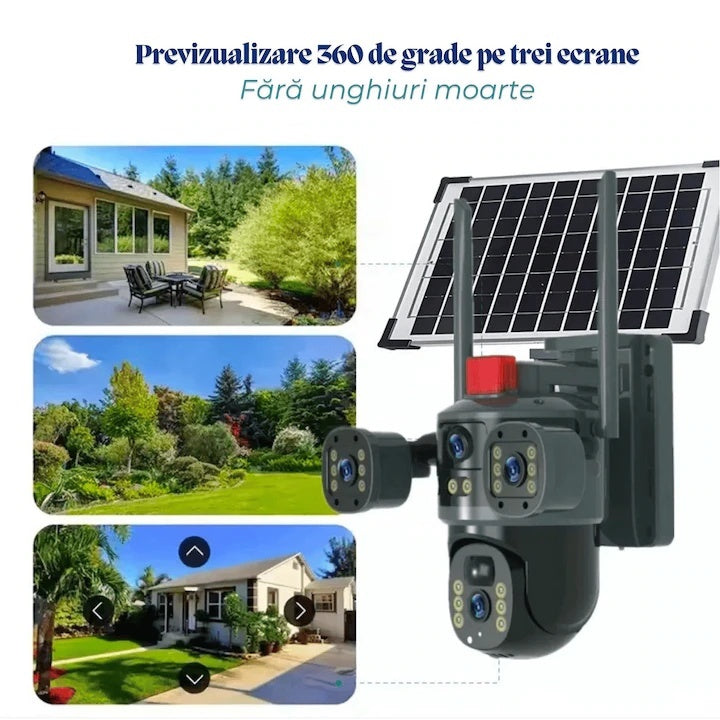 Camera de supraveghere V380 PRO, 4G, 12MP 4K Ultra HD, 3 Camere, IP66, Alimentare Solară