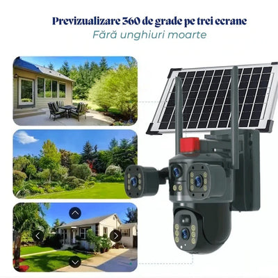 Camera de supraveghere V380 PRO, 4G, 12MP 4K Ultra HD, 3 Camere, IP66, Alimentare Solară