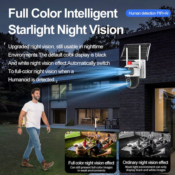 Camera de supraveghere V380 PRO, 4G, 12MP 4K Ultra HD, 3 Camere, IP66, Alimentare Solară