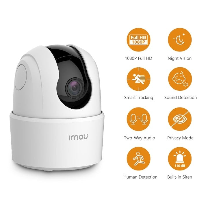 Camera de supraveghere Wi-Fi, cu microfon, comunicare bidirectionala, detectie umana, stocare microSD, aplicatie pentru mobil, alb