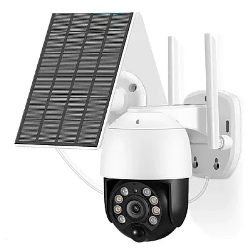 Camera de supraveghere wifi, cu panou solar, 2 antene, o rezolutie de 1080p, acoperire de 350 de grade, alb/negru