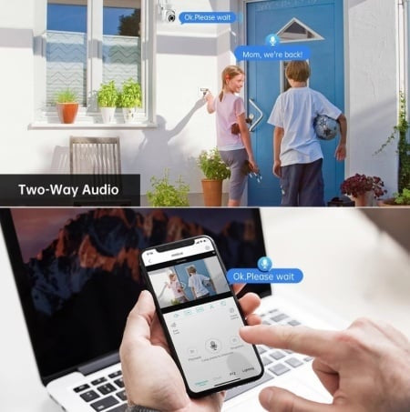 Camera de supraveghere WIFI, FULL HD, conectare telefon, night vision color, alarma, rezistenta la apa, alb