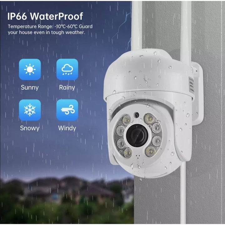 Camera de supraveghere WIFI, FULL HD, conectare telefon, night vision color, alarma, rezistenta la apa, alb