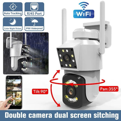 Camera de supraveghere wireless, dubla, cu unghi de 365°, rezolutie HD, LED-uri pentru lumina, senzor de miscare, interfon vocal, night vision, alb