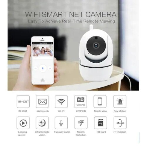 Camera IP WiFi, rotativa la 360°, Full HD, Night Vision, notificari telefonice, alb
