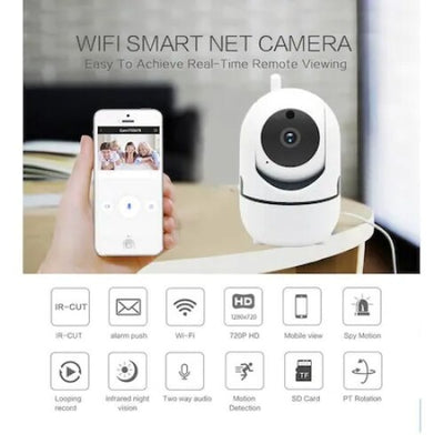 Camera IP WiFi, rotativa la 360°, Full HD, Night Vision, notificari telefonice, alb
