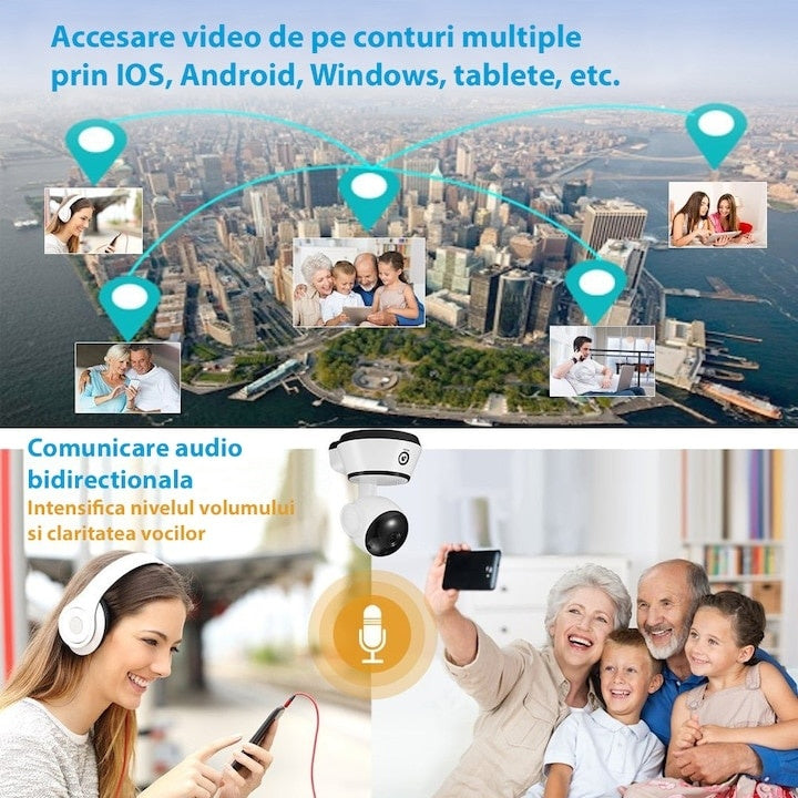 Camera IP Wireless, sunetul bi-directional, detectie la miscare (alarma), iregistreaza pe SD card sau direct pe PC, alb