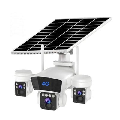 Camera supraveghere cu panou solar, conexiune 4G, rotatie 360° panoramica cu 3 lentile, zoom 10x, audio bidirectional, alarma, senzor miscare, alb