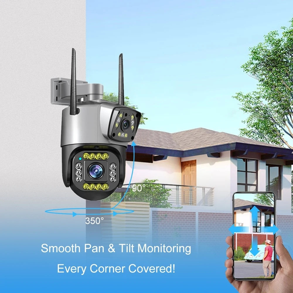 Camera supraveghere dubla, IP wireless, 2 lentile comunicare bidirectional, cu aplicatie pentru Android, IOS si PC, gri/negru
