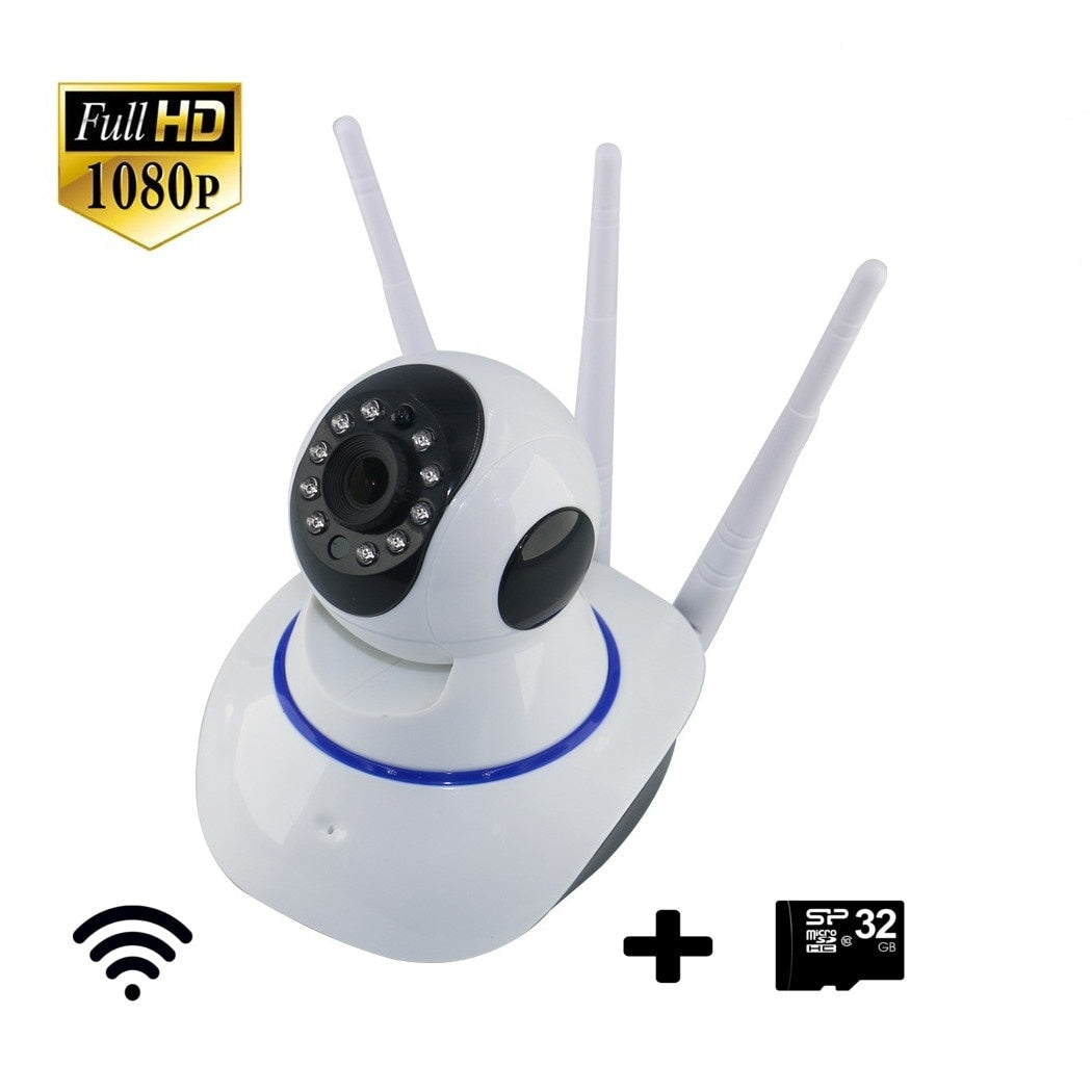 Camera supraveghere wireless eOptima™ YYR100, audio-video, Full HD, 1080p, control PTZ, IR, ajustare pe doua axe, suport card microSD, aplicatie dedicata, alba, card 32GB inclus