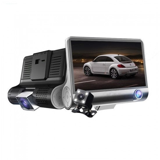 Camera Video Auto Tripla FULL-HD, 3 camere- fata/spate/interior, Display 4 inch