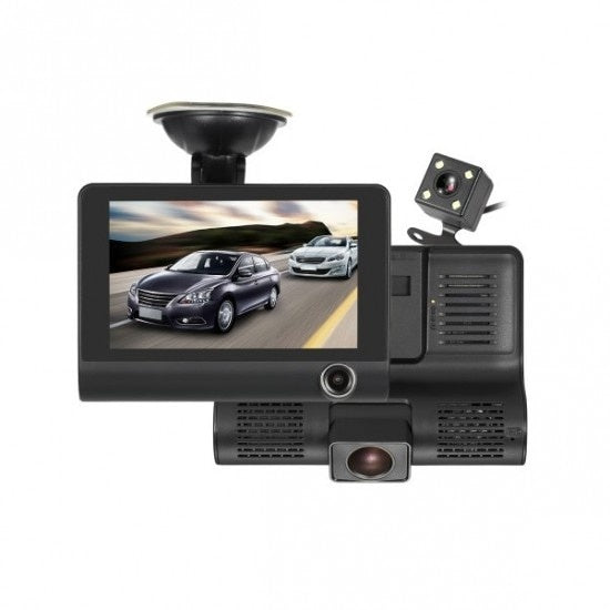 Camera Video Auto Tripla FULL-HD, 3 camere- fata/spate/interior, Display 4 inch