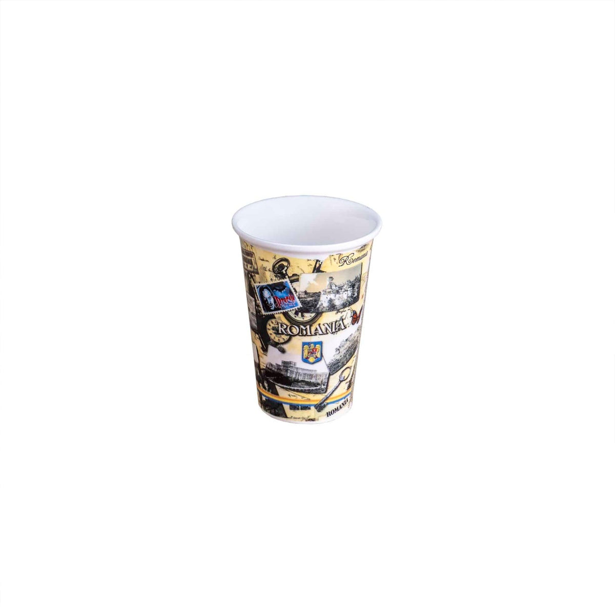 Cana ceramica cu capac silicon 400 ml, model Romania, design cu imagini traditionale