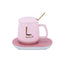 Cana de cafea din ceramica, cu suport incalzitor, incarcare USB, cu buton pentru controlul temperaturii, cu lingurita inclusa, roz