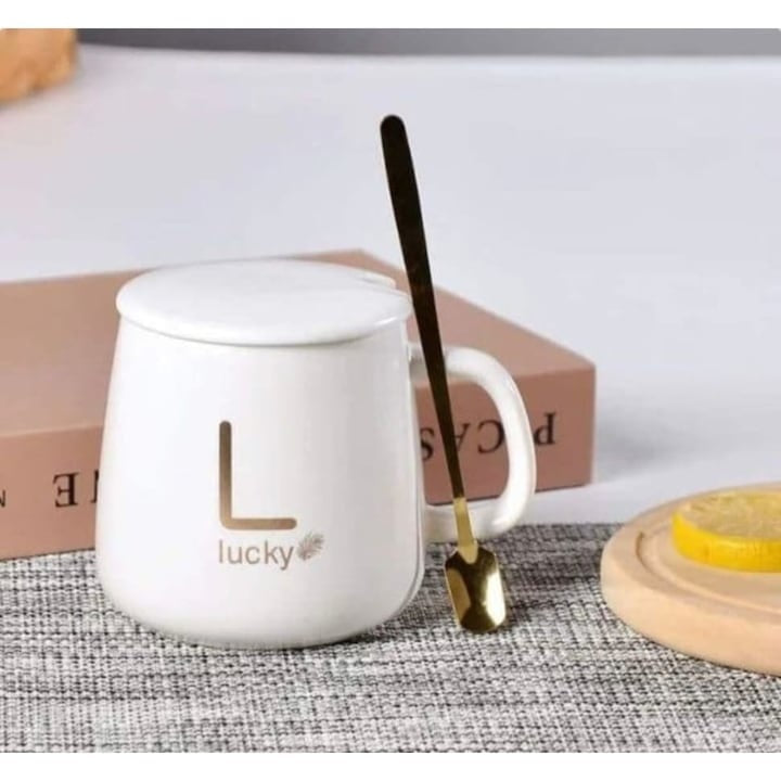 Cana de cafea din ceramica, cu suport incalzitor, incarcare USB, cu buton pentru controlul temperaturii, cu lingurita inclusa, alb