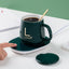 Cana de cafea din ceramica, cu suport incalzitor, incarcare USB, cu buton pentru controlul temperaturii, cu lingurita inclusa, verde