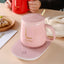 Cana de cafea din ceramica, cu suport incalzitor, incarcare USB, cu buton pentru controlul temperaturii, cu lingurita inclusa, roz
