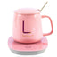 Cana de cafea din ceramica, cu suport incalzitor, incarcare USB, cu buton pentru controlul temperaturii, cu lingurita inclusa, roz