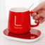 Cana de cafea din ceramica, cu suport incalzitor, incarcare USB, cu buton pentru controlul temperaturii, cu lingurita inclusa, rosu