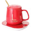 Cana de cafea din ceramica, cu suport incalzitor, incarcare USB, cu buton pentru controlul temperaturii, cu lingurita inclusa, rosu