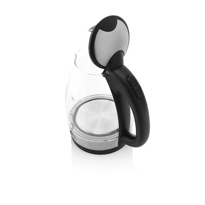 Cana electrica fierbator, din sticla, capacitate 2L, putere 2200 W, iluminare LED, oprire automata, negru/transparent