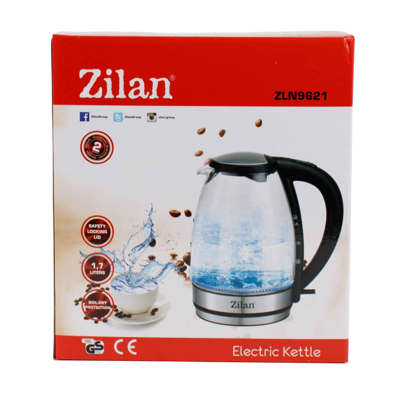 Cana fierbator electrica 1.7L, 2200W, leduri colorate, capac de siguranta