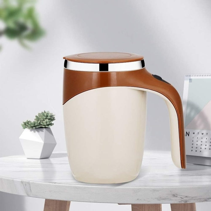 Cana termica, pentru bauturi fierbinti sau reci, din otel inoxidabil, capacitate 380ML, mixer incorporat, maro