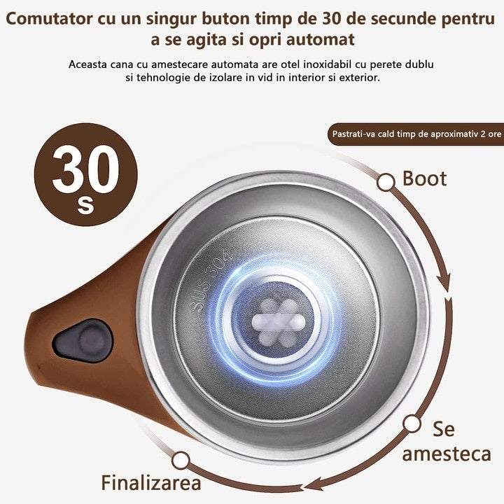 Cana termica, pentru bauturi fierbinti sau reci, din otel inoxidabil, capacitate 380ML, mixer incorporat, maro
