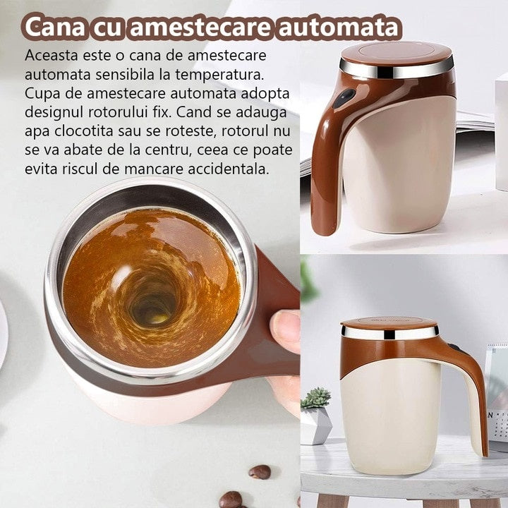 Cana termica, pentru bauturi fierbinti sau reci, din otel inoxidabil, capacitate 380ML, mixer incorporat, maro