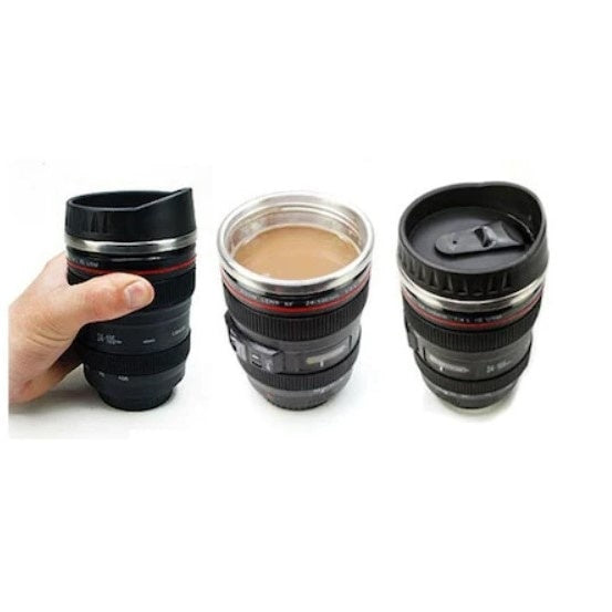 Cana termos FOXMAG24 neagra in forma de obiectiv, produs multifunctional, 400 ml