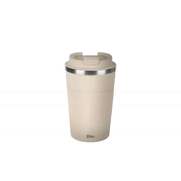 Cana termos pentru cafea, interior inox, capacitate 380ml, crem