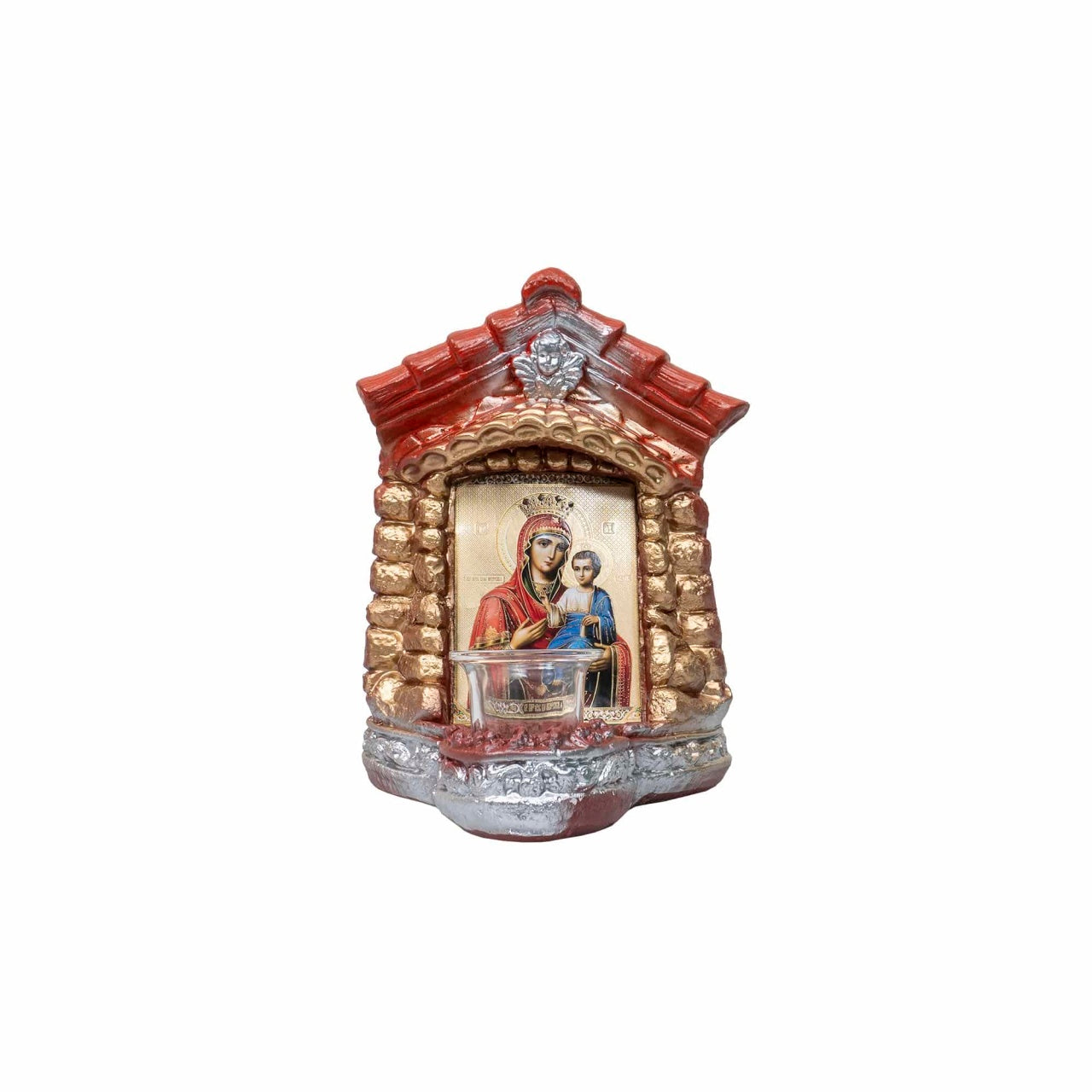 Candela din ipsos Maica Domnului si pruncul, casuta 16x14x24cm