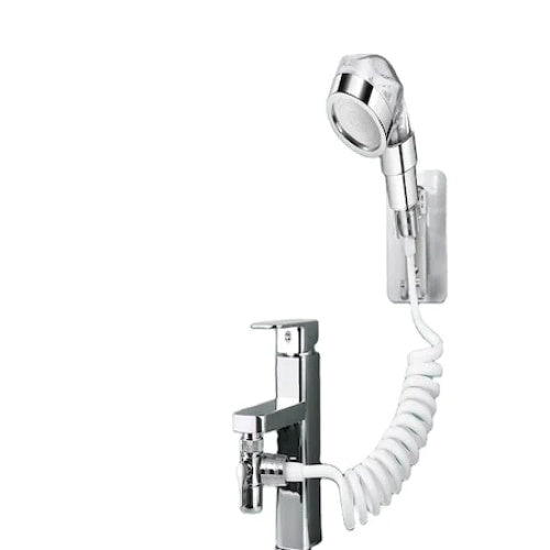 Cap de dus multifunctional, din inox, flexibil, cu fixare la bateria chiuvetei, prindere pe perete, argintiu