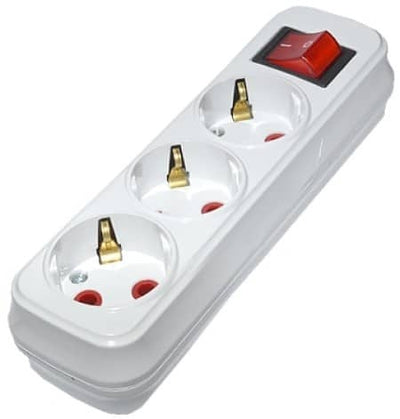 Cap prelungitor cu 3 prize, 16A, 250V, cu intrerupator, alb