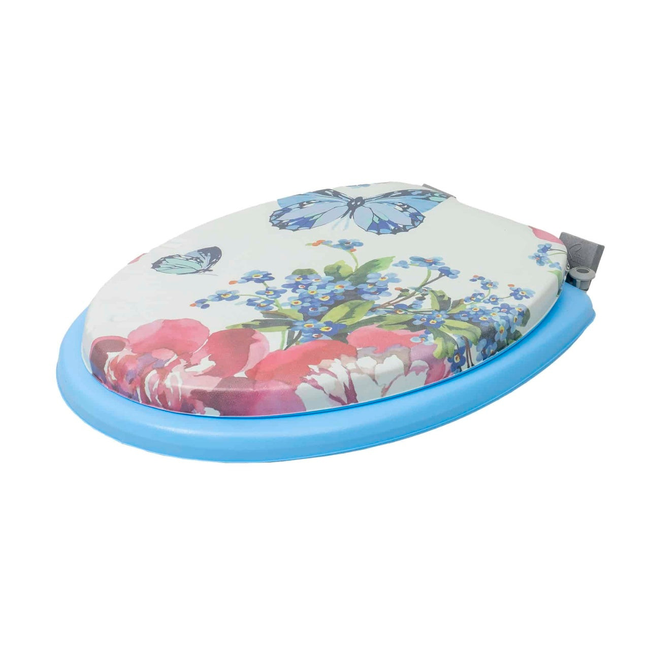 Capac WC albastru cu burete, latime 340 mm, sistem inchidere standard