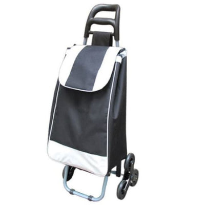 Carucior cu sac pentru cumparaturi, cu 6 roti, sistem de urcare a scarilor, cu cadru de metal, margine de sprijin, negru