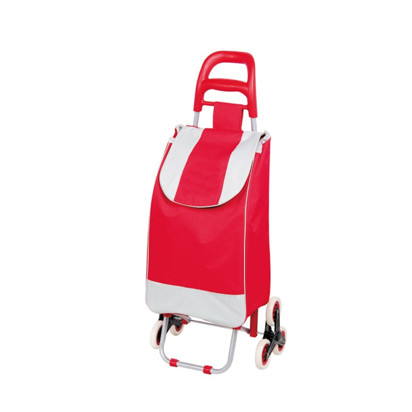 Carucior cu sac pentru cumparaturi, cu 6 roti, sistem de urcare a scarilor, cu cadru de metal, margine de sprijin, rosu