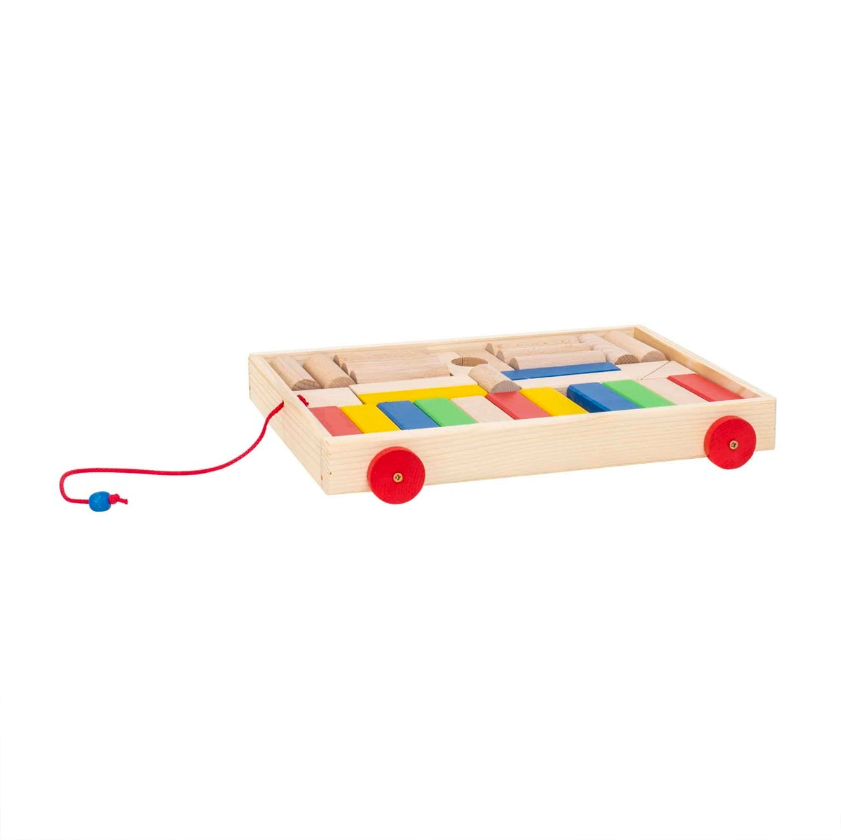 Carucior din lemn cu 32 cuburi colorate, 36x27x5 cm