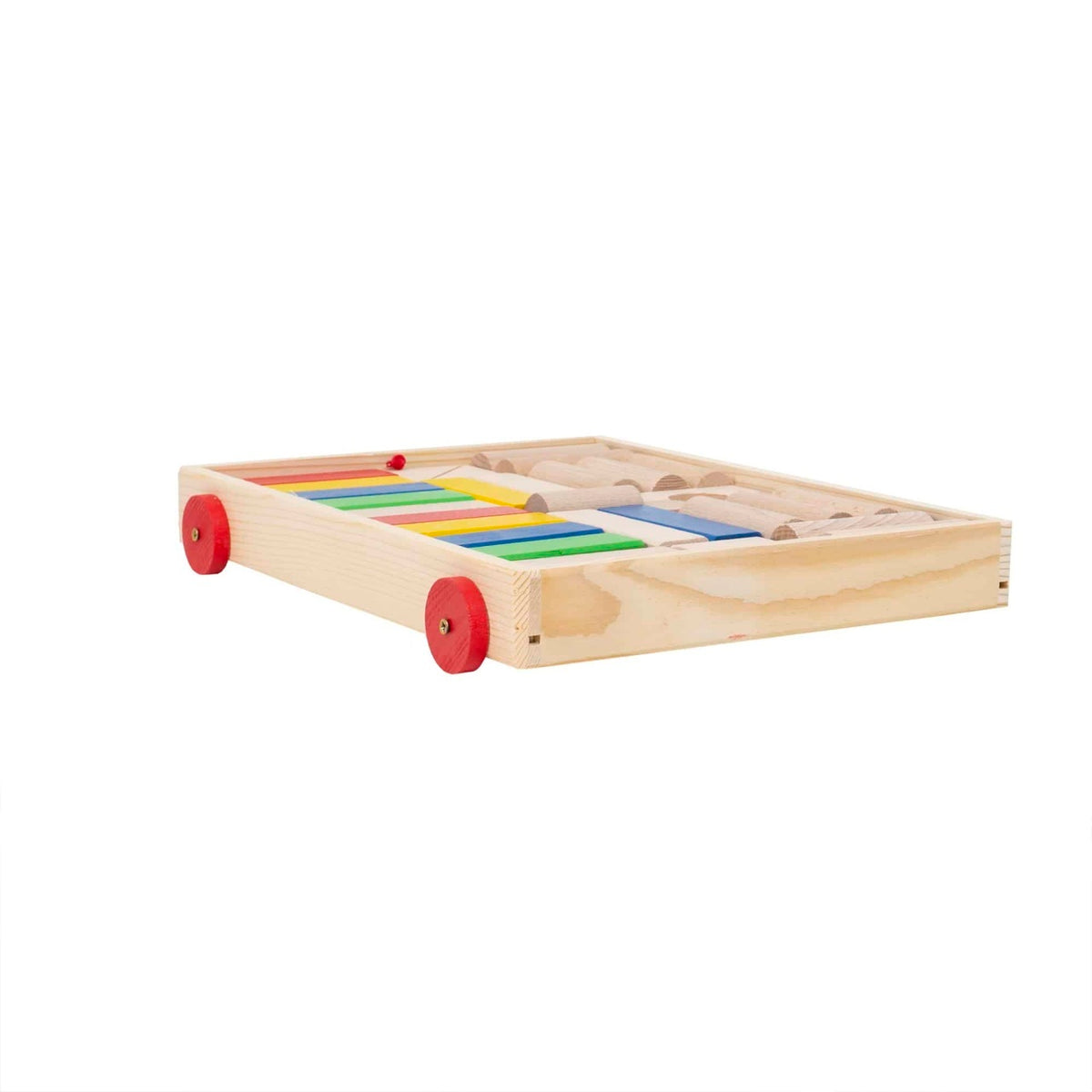 Carucior din lemn cu 32 cuburi colorate, 36x27x5 cm