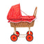Carucior lemn pentru papusi cu cos impletit si accesorii textile, 49x38x50cm