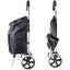 Carucior pentru cumparaturi, cu cadru din metal, 2 roti mari, pliabil, pentru maxim 25 kg, cu 2 buzunare laterale, negru