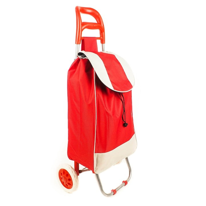 Carucior pentru cumparaturi, cu doua roti din plastic, cadru metalic, margine de sprijin, rosu