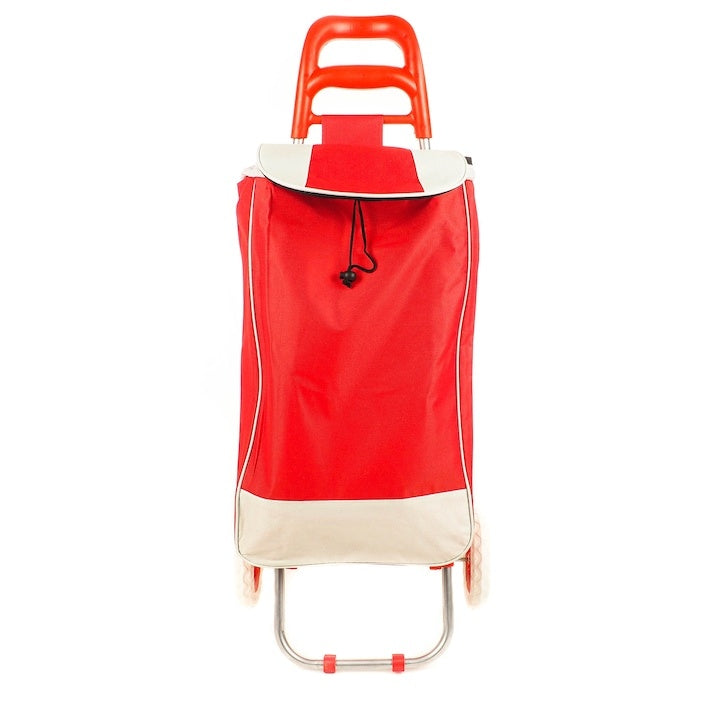 Carucior pentru cumparaturi, cu doua roti din plastic, cadru metalic, margine de sprijin, rosu