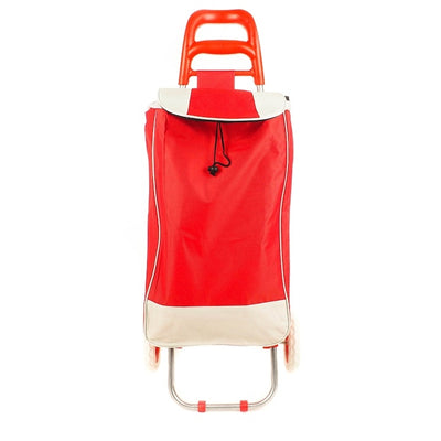 Carucior pentru cumparaturi, cu doua roti din plastic, cadru metalic, margine de sprijin, rosu