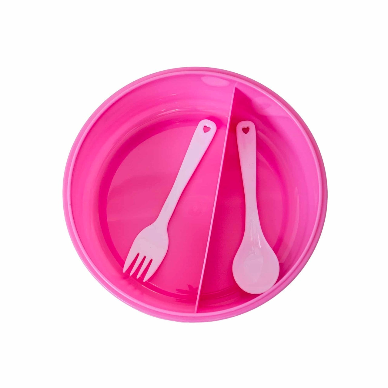 Caserola din plastic roz pentru copii, compartimentata, 15 cm diametru