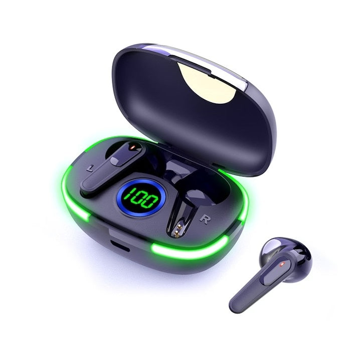 Casti bluetooth, cu afisaj LED si calitate audio superiora, sunet clar, lumina pentru respiratie, asistent vocal, autonomie mare a bateriei, negru